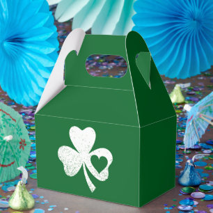 Green St Patricks Day Irish Patty's Heart Shamrock Favor Boxes