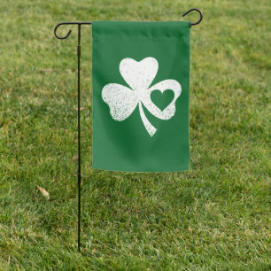 Green St Patricks Day Irish Patty's Heart Shamrock Garden Flag