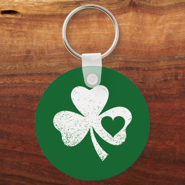 Green St Patricks Day Irish Patty's Heart Shamrock Keychain (Front)