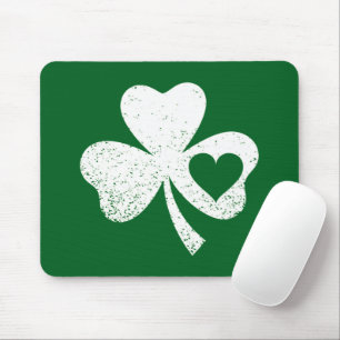 Green St Patricks Day Irish Patty's Heart Shamrock Mouse Pad