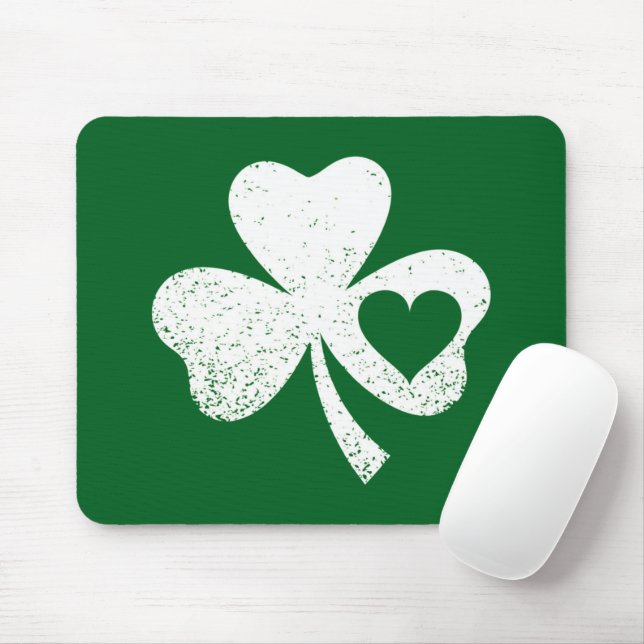 Green St Patricks Day Irish Patty's Heart Shamrock Mouse Pad (With Mouse)