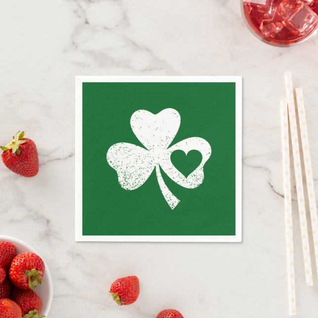 Green St Patricks Day Irish Patty's Heart Shamrock Napkins (Insitu)