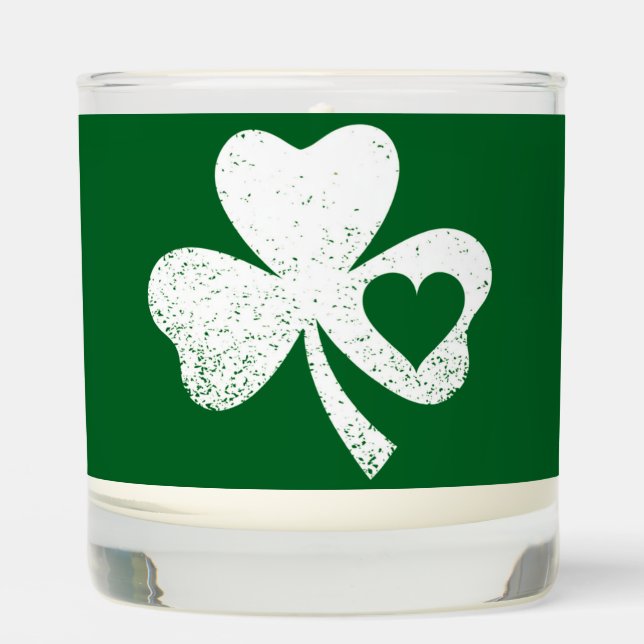 Green St Patricks Day Irish Patty's Heart Shamrock Scented Candle (Front)