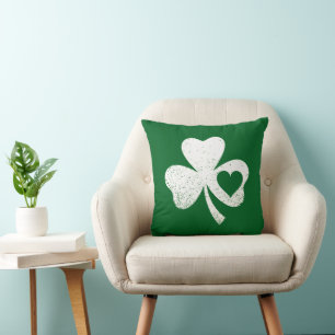 Green St Patricks Day Irish Patty's Heart Shamrock Throw Pillow
