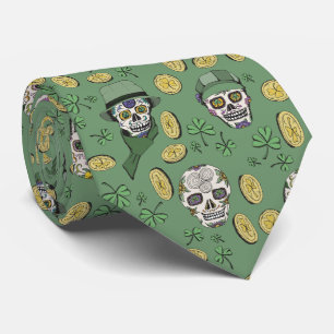 Green St Patrick's Day Irish Sugar Skull Custom Neck Tie