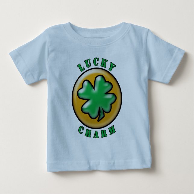 Green St. Patrick's Day Lucky Charm Clover Baby T-Shirt (Front)