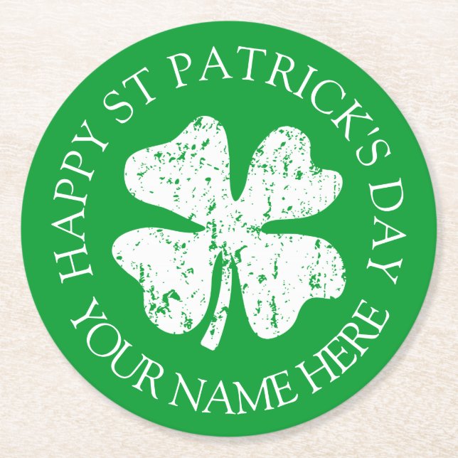 Green St Patrick's Day party coasters with custom (Front)