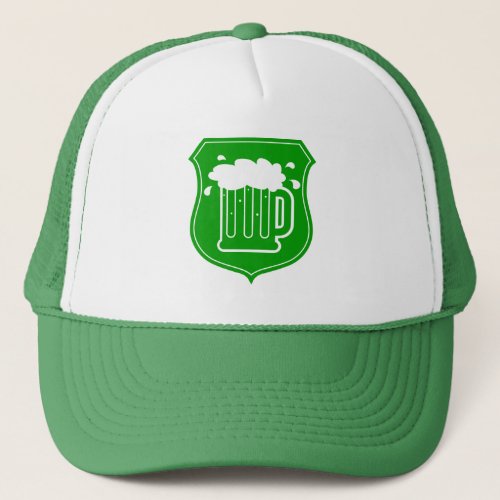 Green St Patricks Day party hat with beer logo