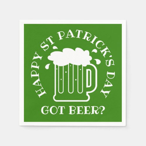 Green St Patricks Day party napkin with beer logo