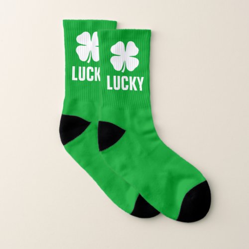 Green St Patricks Day socks with lucky shamrocks