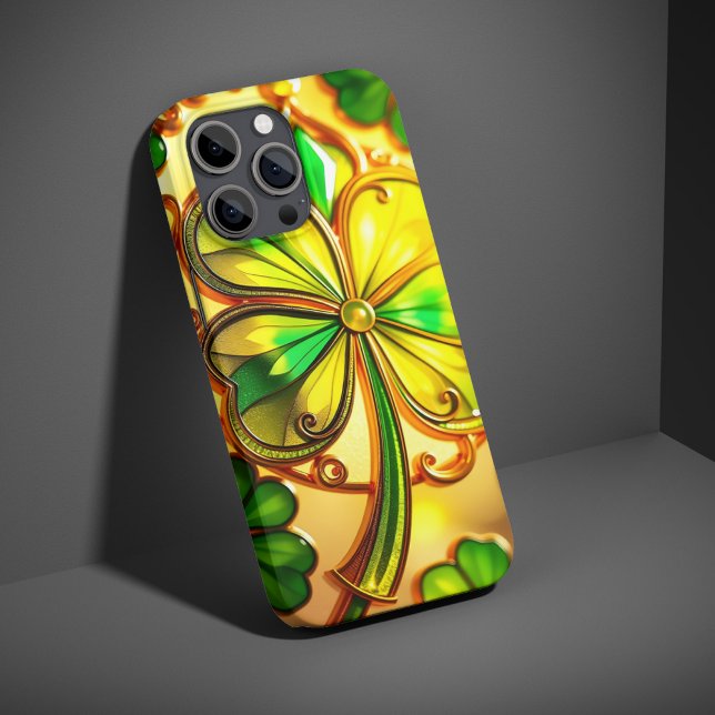 Green St Patricks Day Stained Glass Effect Clover  Case-Mate iPhone Case (Green St Patricks Day Stained Glass Effect Clover Case-Mate iPhone Case)