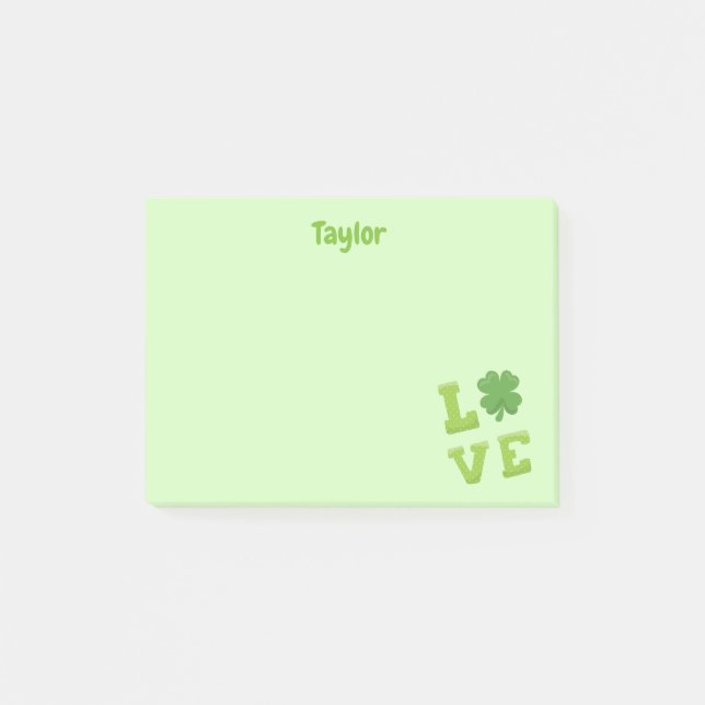 Green St. Patrick's Love block lettering Post-it Notes (Front)