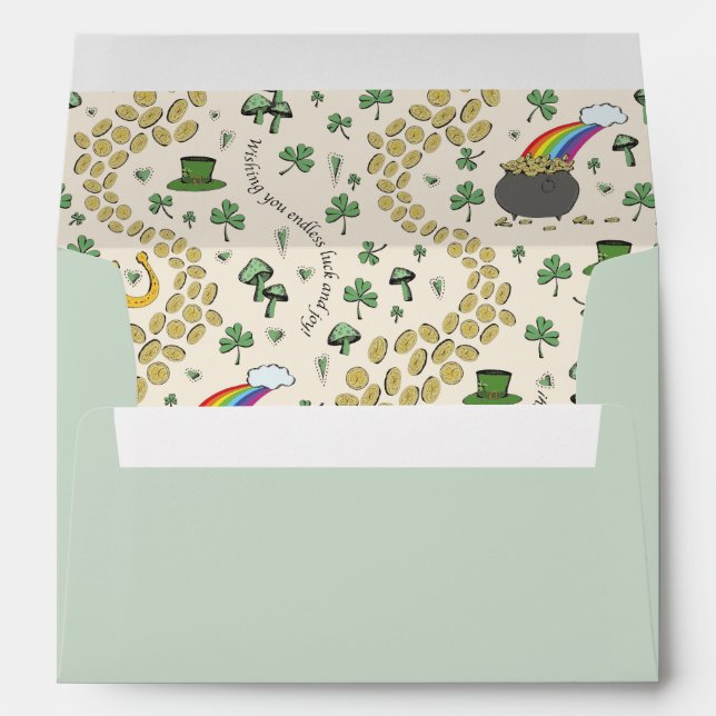 Green St Patrick's Luck & Joy Irish Blessing Envelope (Back (Bottom))