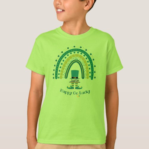 Green St Patty Rainbow Horseshoe Hat Clover Gnome T_Shirt