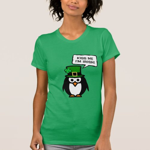 Green St Pattys Day penguin t shirt for women