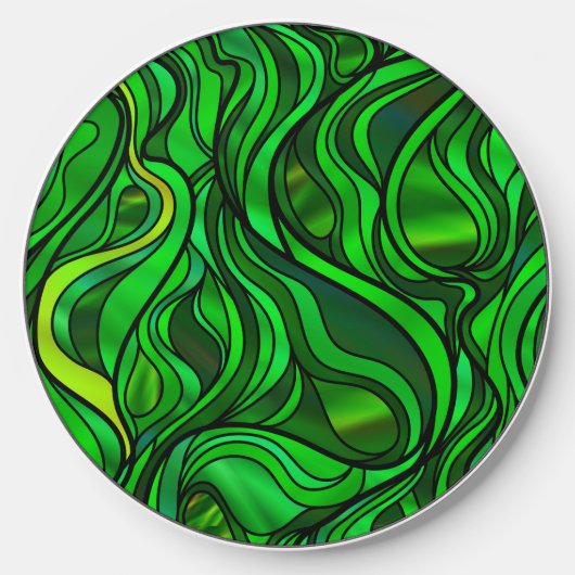 Green Stained Glass Abstract Wireless Charger (Front)