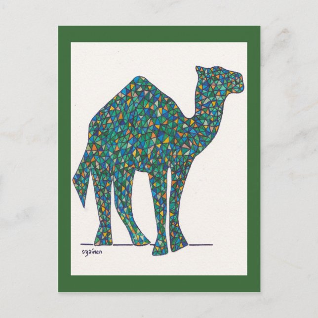 Green Stained Glass Camel Post Card (Front)