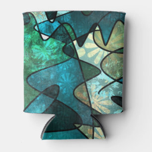 Green Stained Glass Effect Abstract Doodle Art Can Cooler