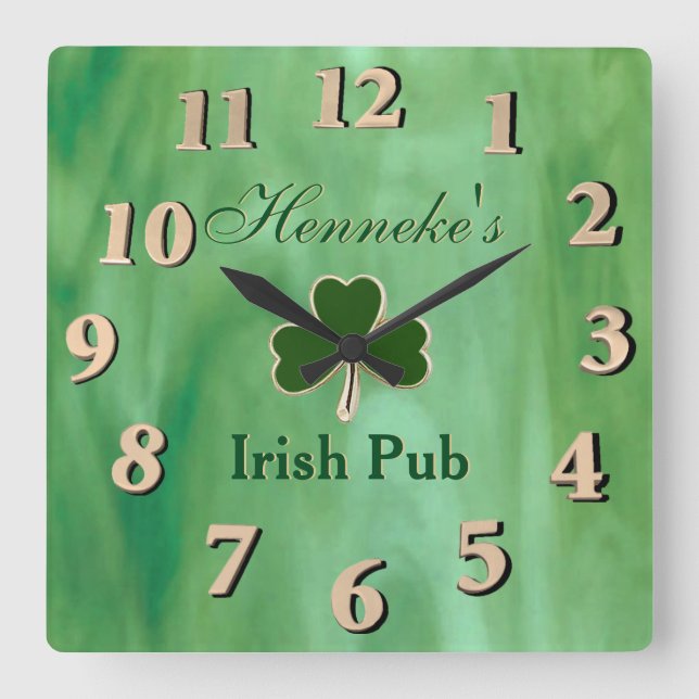 Green Stained Glass Square Wall Clock (Front)