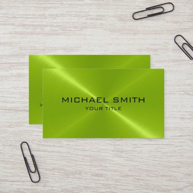 Green Stainless Steel Metal Business Card (Front/Back In Situ)