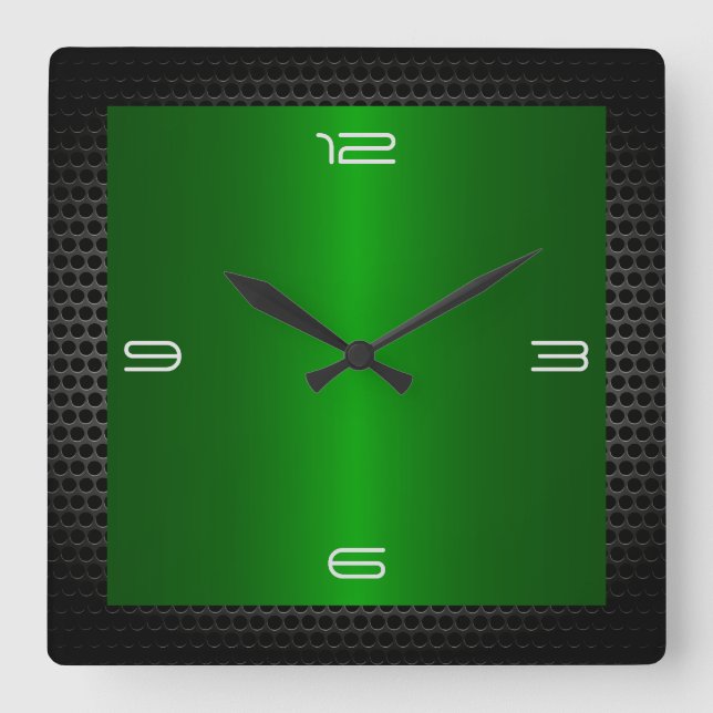 Green Stainless Steel Modern Metal Border Square Wall Clock (Front)