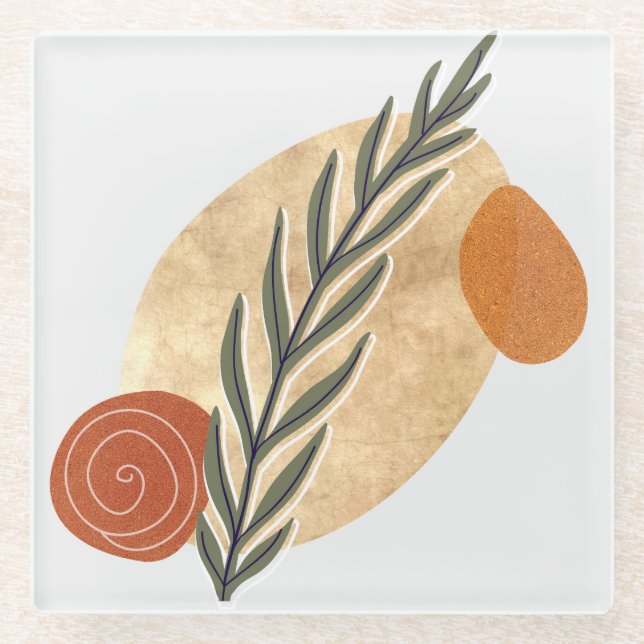 Green Stalk Boho Glass Coaster (Front)