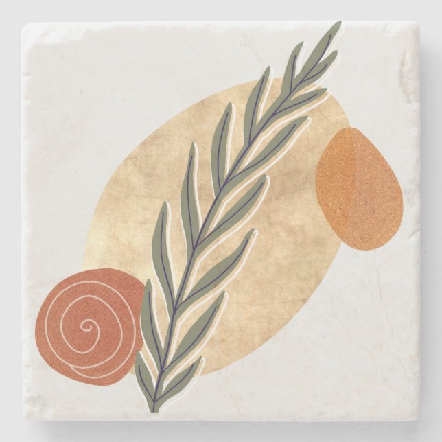 Green Stalk Boho Stone Coaster (Front)