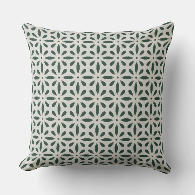 Green Star Burst Mint Floral  Throw Pillow (Front)