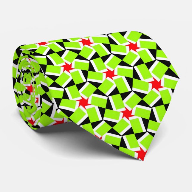 Green Star Flower Terrazzo Pattern Neck Tie (Rolled)