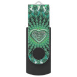 Green Star Fractal Celtic Heart Knot Flash Drive at Zazzle
