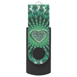 Green Star Fractal Celtic Heart Knot Flash Drive