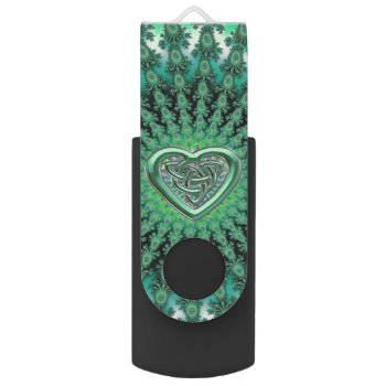 Green Star Fractal Celtic Heart Knot Flash Drive by CelticRevival at Zazzle