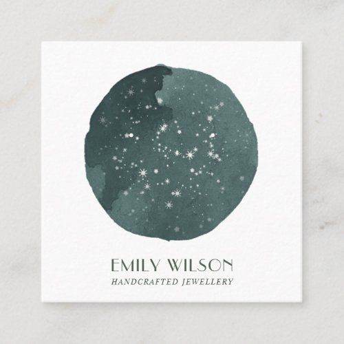 GREEN STAR WATERCOLOR CIRCLE STUD EARRING DISPLAY SQUARE BUSINESS CARD