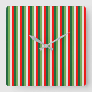 Green, Star White And Red Clover Pinstripes Square Wall Clock