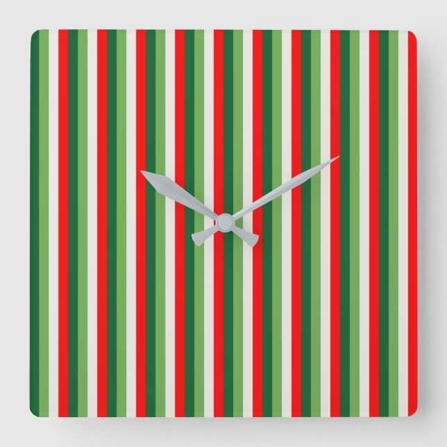 Green, Star White And Red Clover Pinstripes Square Wall Clock (Front)