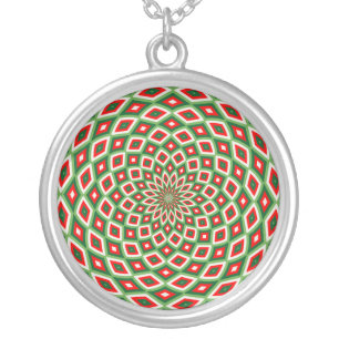 Green, Star White and Red Dome Effect Pattern Silver Plated Necklace