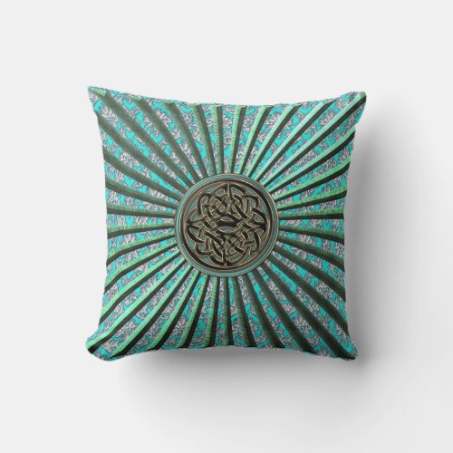 Green Star with Damask and Celtic Knot Pillow