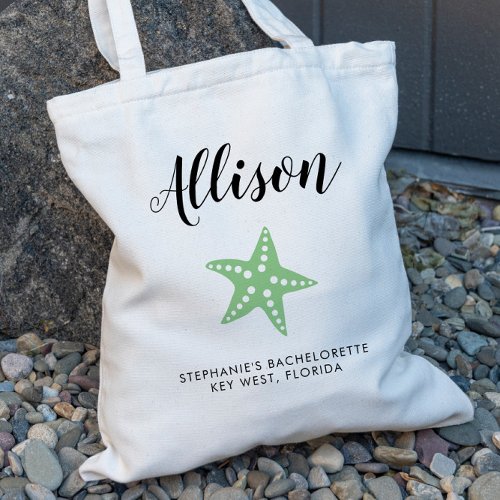 Green Starfish Bridesmaid Tote Bag for Wedding