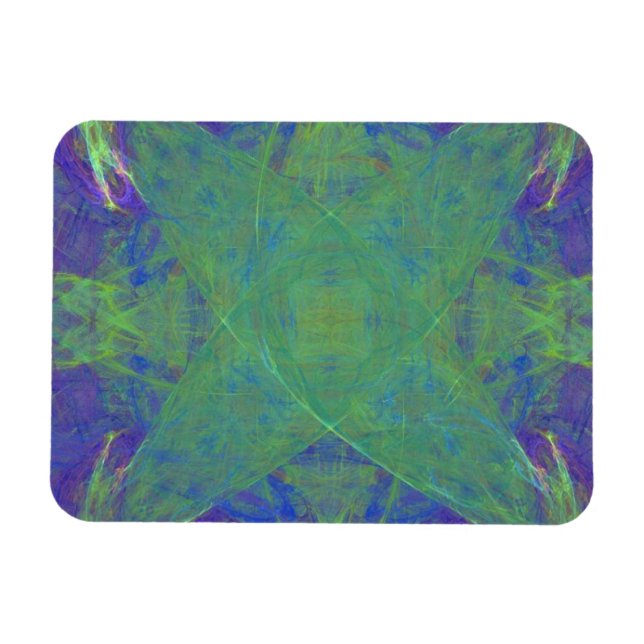 Green Starfish on Purple Abstract Magnet (Horizontal)