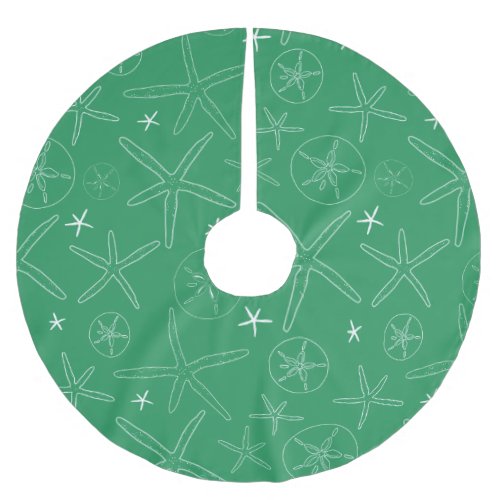 Green Starfish  Sand Dollar Tree Skirt