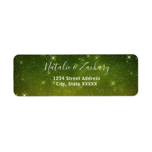 Green Starry Night Celestial Wedding Address Label