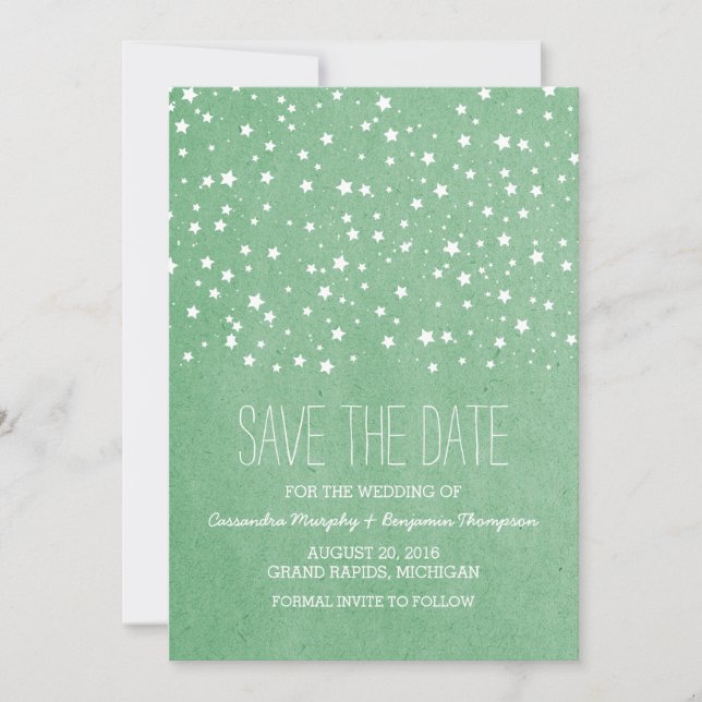 Green Starry Night Save the Date Invite (Front)