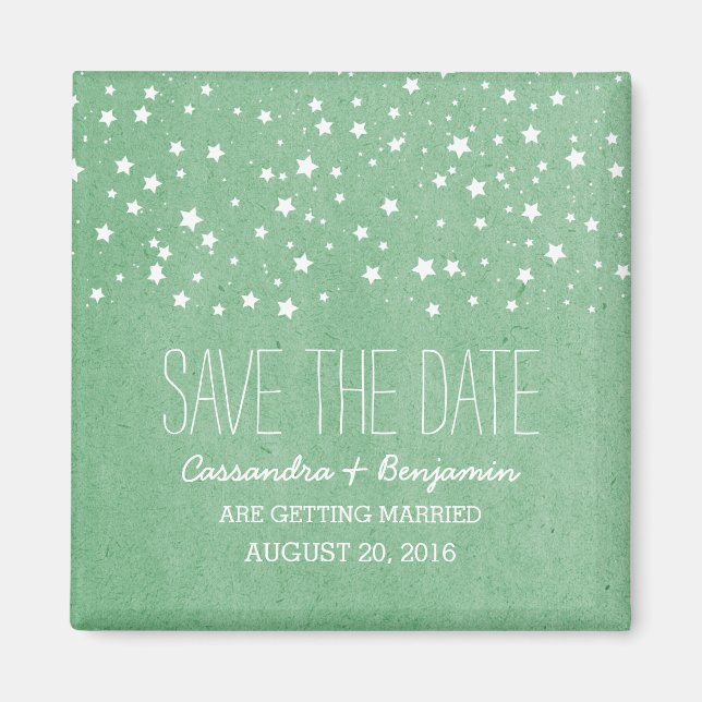 Green Starry Night Save the Date Magnet (Front)