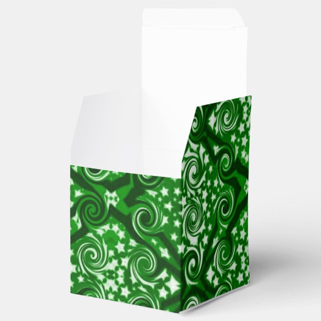 Green Stars and Swirls Pattern Cube Favor Box (Opened)