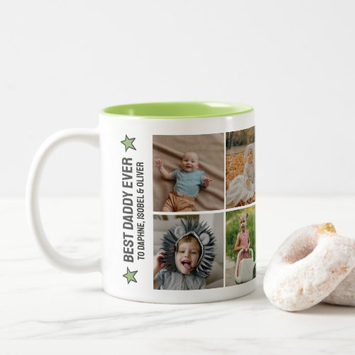Green Stars Best Daddy Ever Kids Names  Photos Two_Tone Coffee Mug