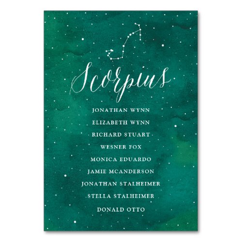 Green Stars Celestial Galaxy Seating Plan Scorpius Table Number