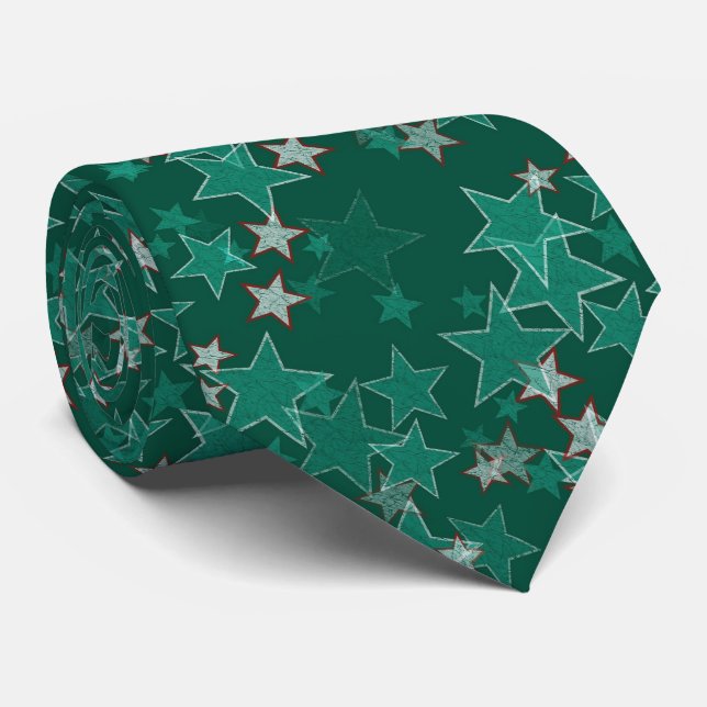 Green Stars Design Neck Tie (Rolled)