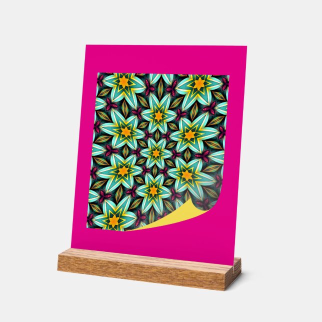 Green Stars Floral Pattern Acrylic Sign (Angle)