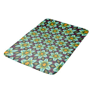 Green Stars Floral Pattern Bath Mat