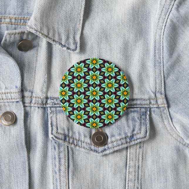 Green Stars Floral Pattern Button (In Situ)